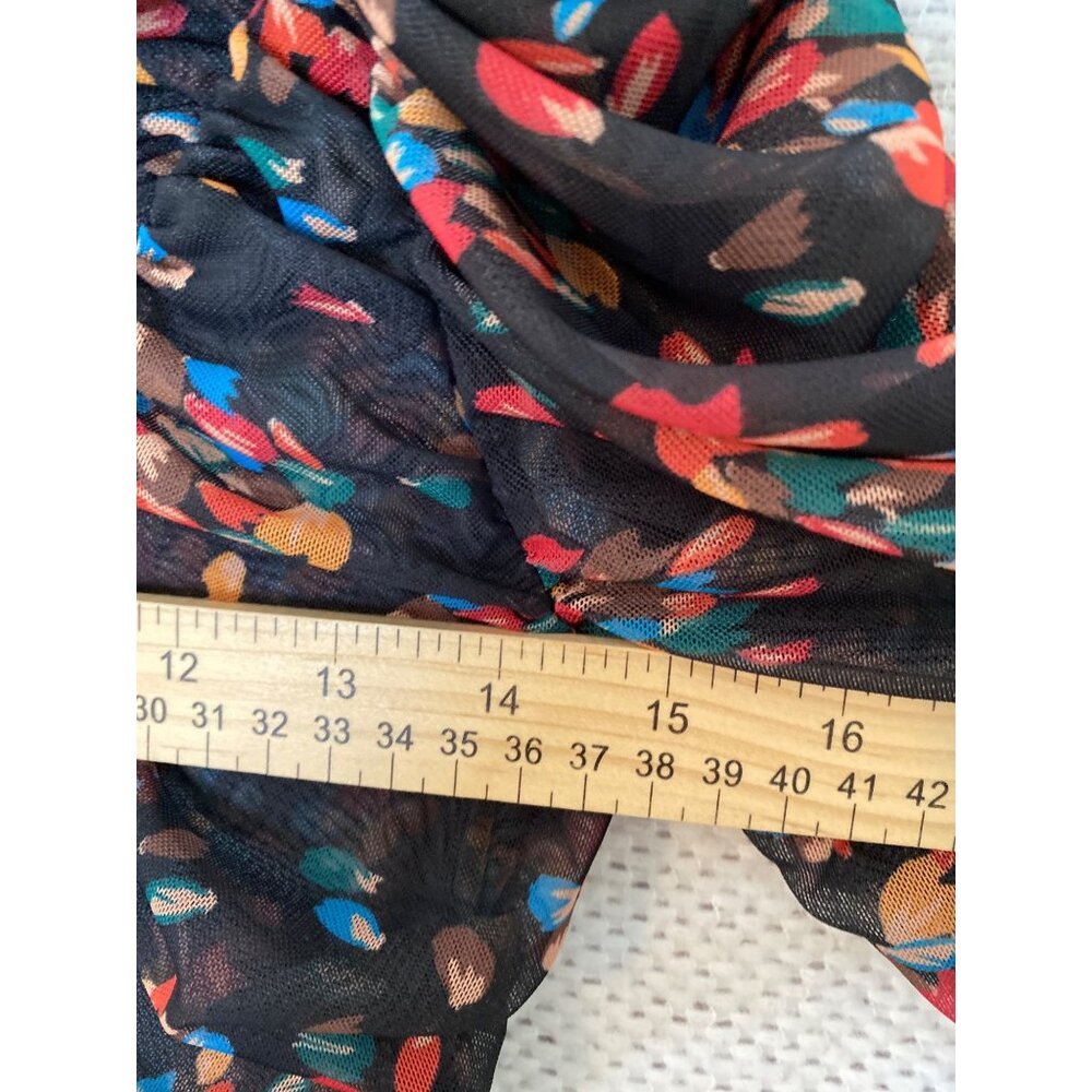 Free People Ruched Mesh Midi Dress Black Floral Slit Small - Picture 10 of 15